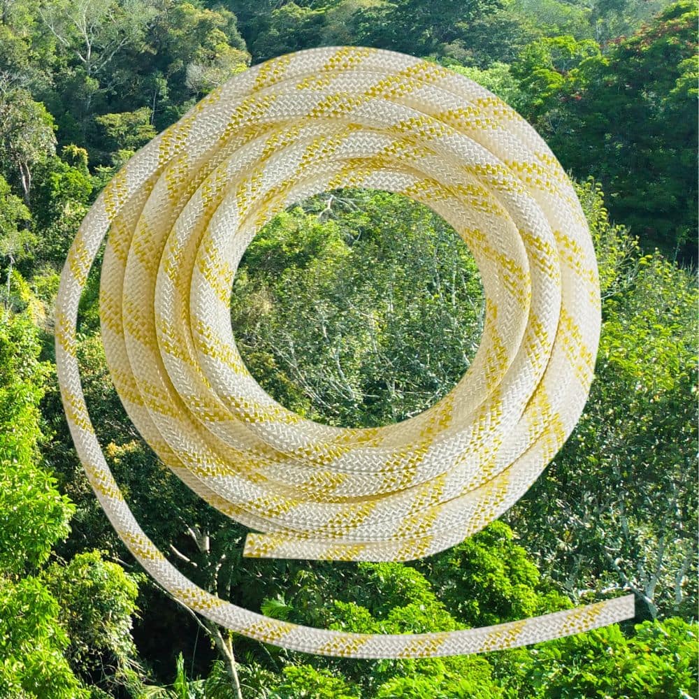 Cuerda semiestática 11 mm para arborismo y acceso por cuerdas Hauk con fondo de bosque tropical amazónico