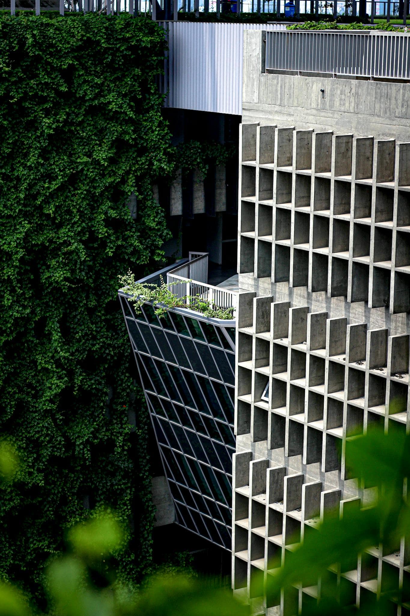Contemporary building design with vertical garden in Dhaka, Bangladesh.